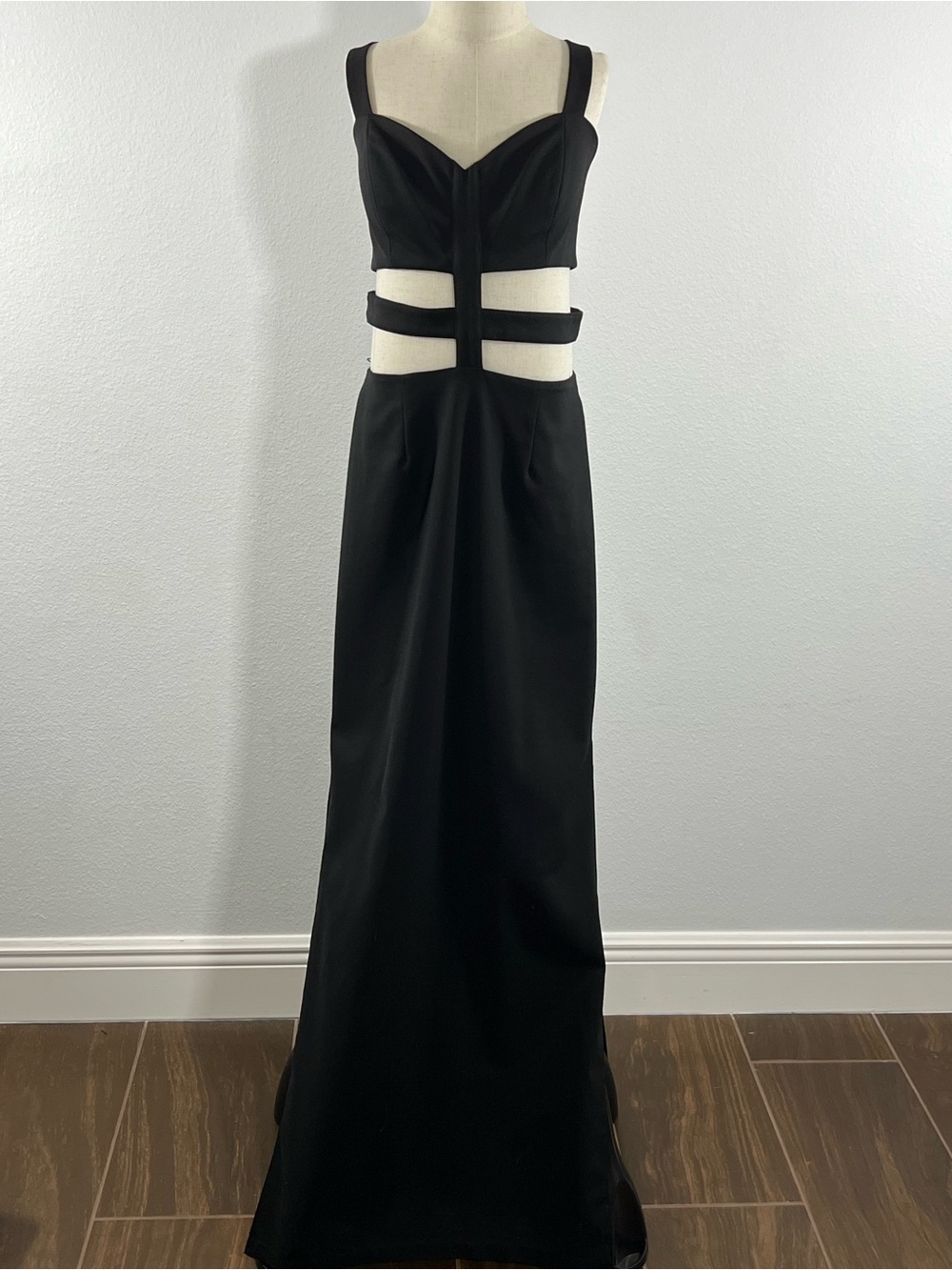 Aqua Black Backless Cutout Formal Gown